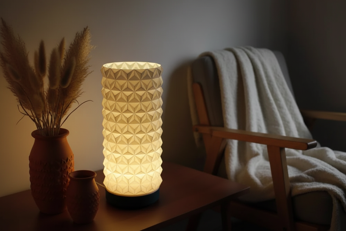 Prisme bordlampe – interiør med varme toner
